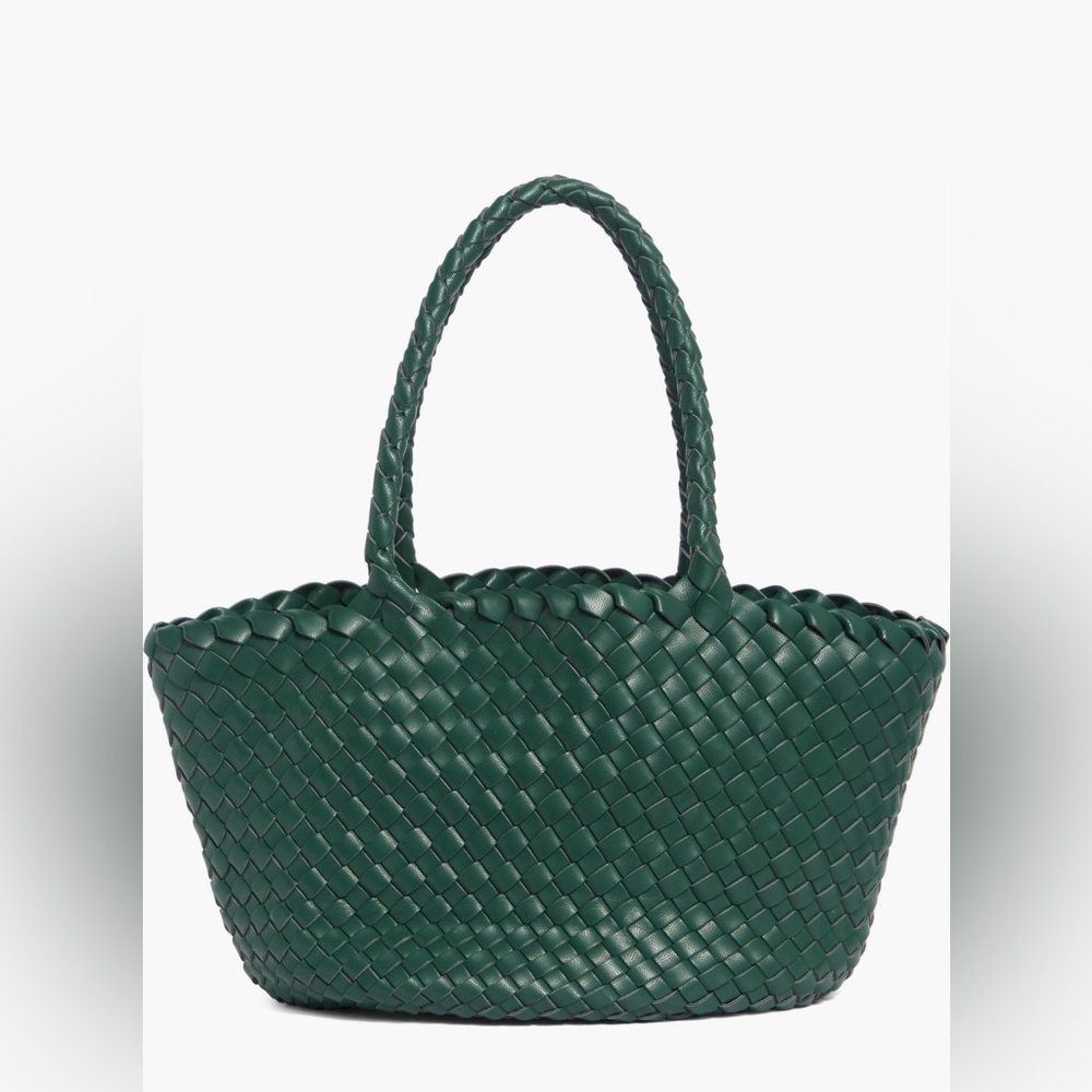 Woven Vegan Leather Basket Tote Bag